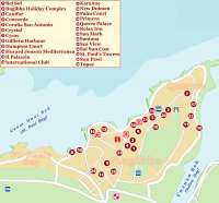 Карта курорта Буджибба. Отели