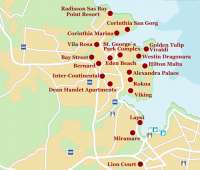 Карта курорта Сент-Джулиан. Отели